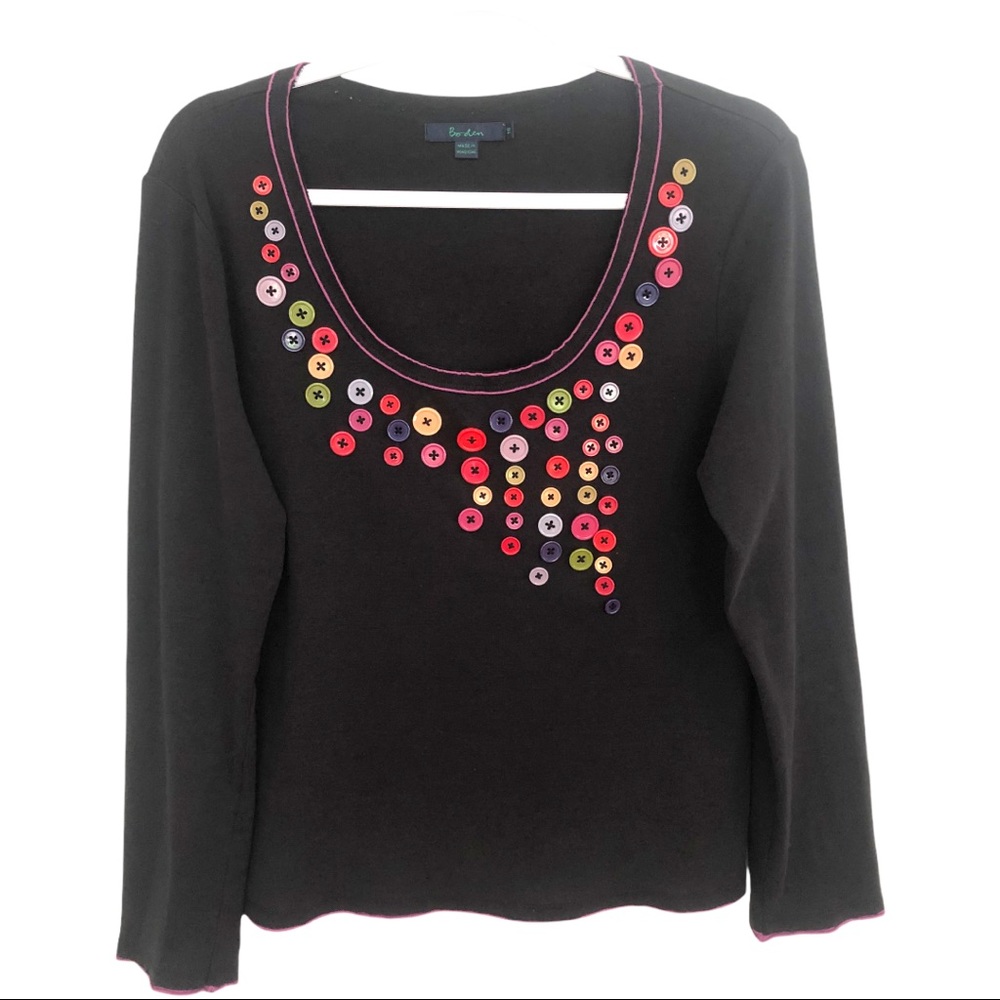 BODEN Black Colorful Knit Buttons TOP SHIRT 16 - Picture 1 of 8